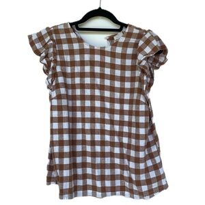 A New Day Brown Ruffle Checkered Top Size Medium